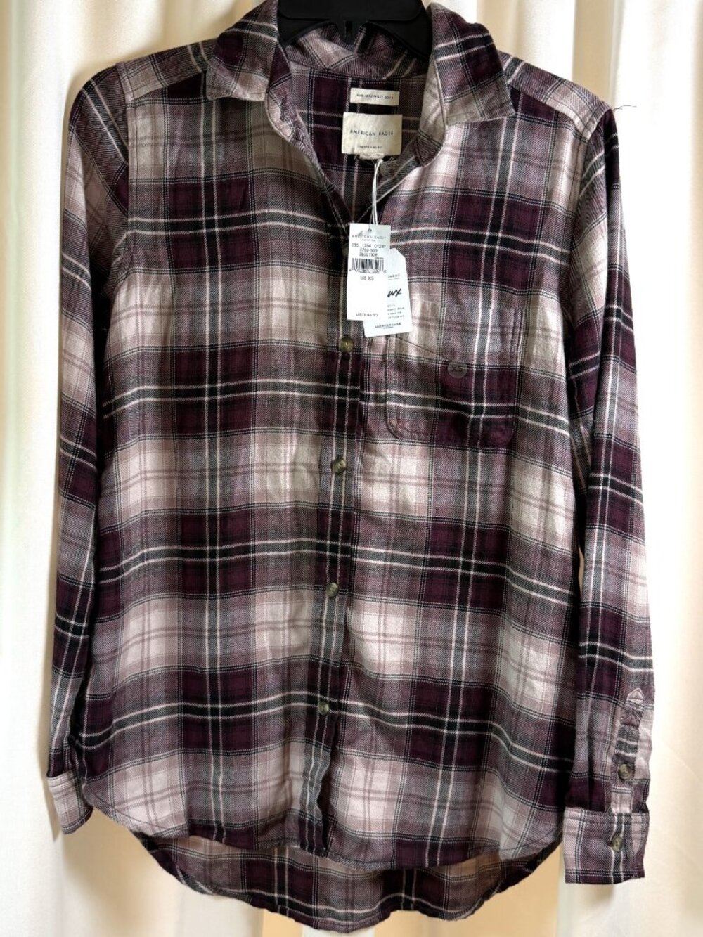 NWT Women's American Eagle Boyfriend Fit Long Sleeve Size XS Plaid Soft Flannel